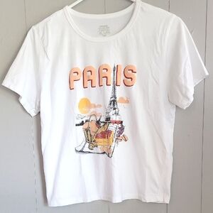 🌴 Organic Collective White Paris Graphic Cropped Top, XL🗼